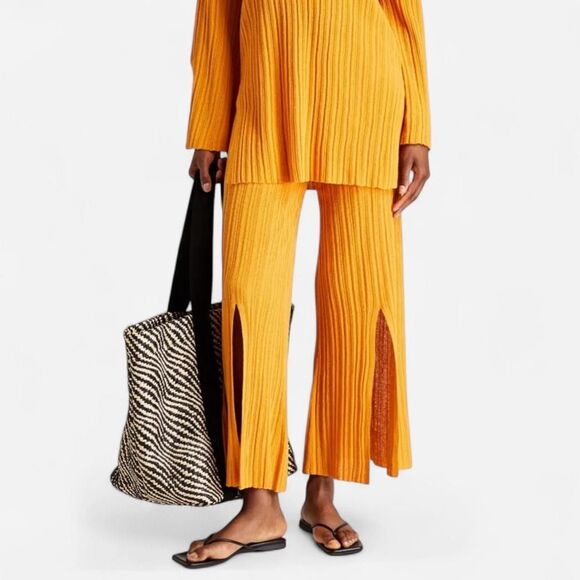 Malene Birger Irvan Marigold Sunset-Rib Knit Wide-Leg Pants – Scandinavian XS - Picture 2 of 8